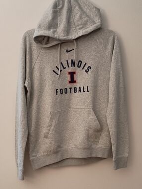Nike Gray Illinois Football Crewneck Hoodie with Orange 'I'